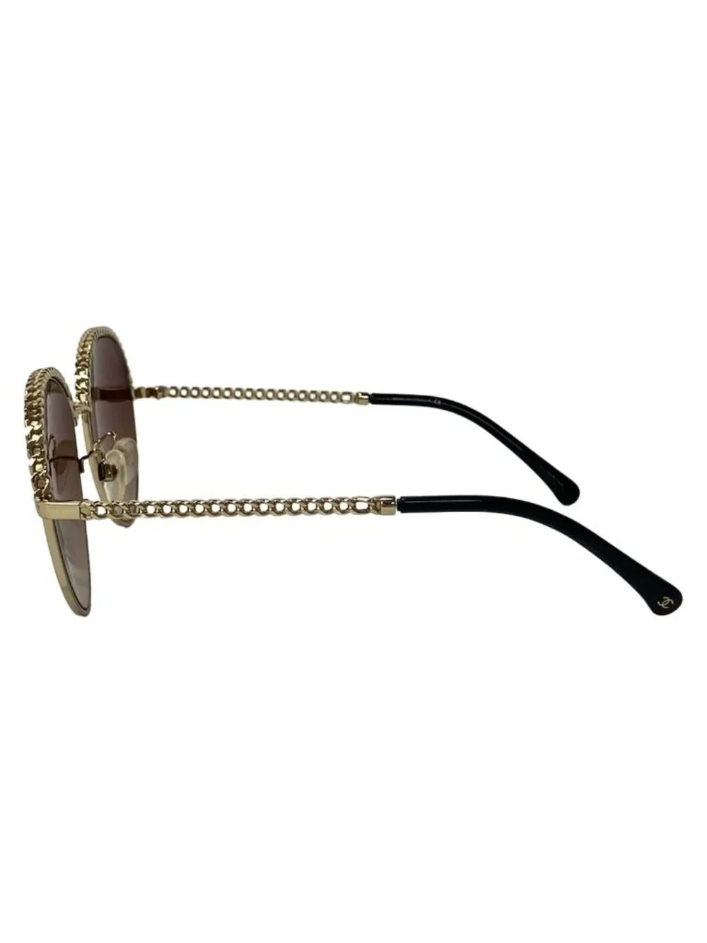 Chanel Sunglasses Panto Shape Black Gold Silver Eyewear